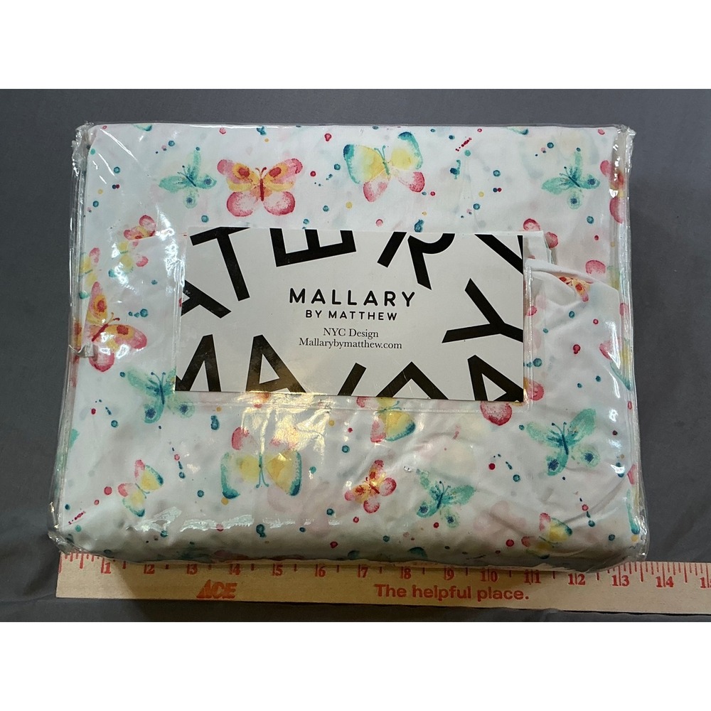 NEW Mallary by Matthew Queen Sheet Set Watercolor Butterfly Microfiber 4pc White